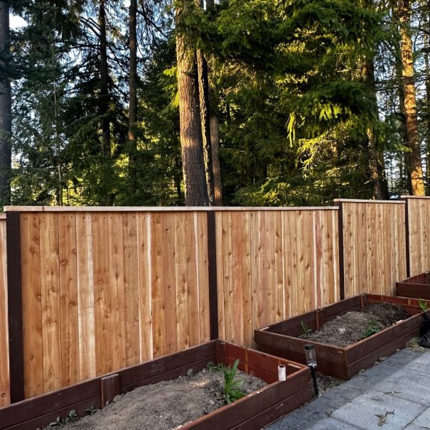 Wood fence and planter detail by Weeping Willow